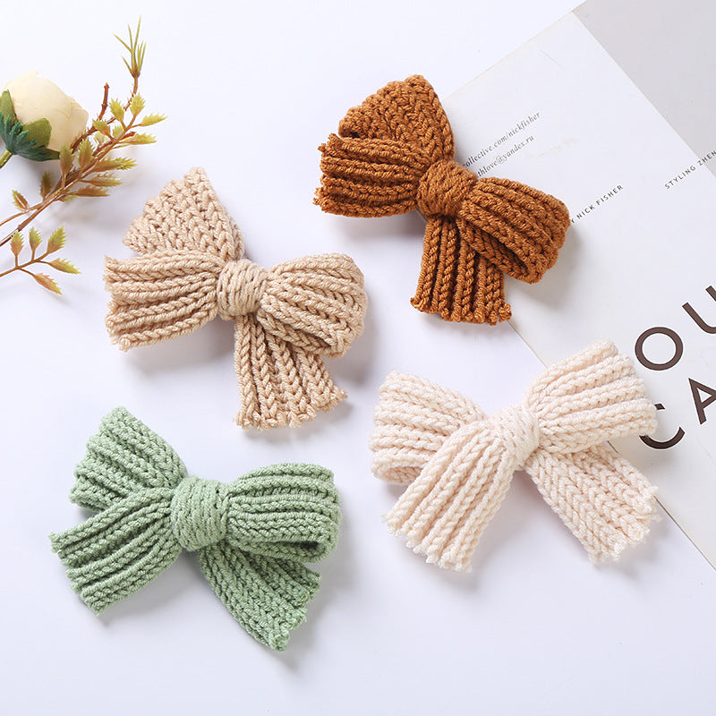 Baby Solid Color Big Knitted Bow Handmade Hairpin