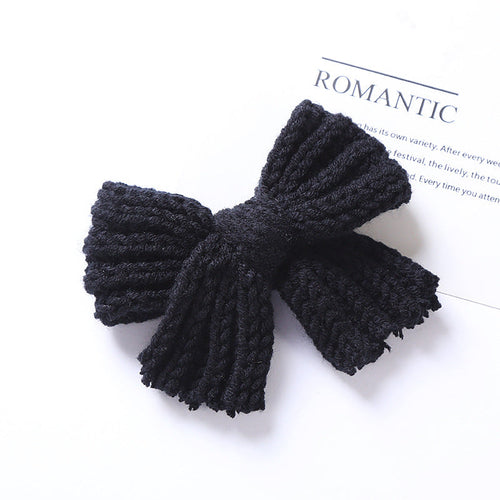 Baby Solid Color Big Knitted Bow Handmade Hairpin